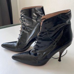 Rochas Patent Leather Lace Up Ankle Boots - Size 38